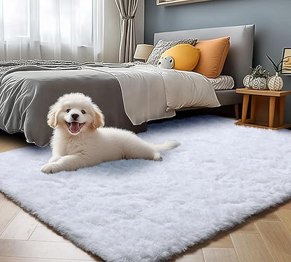 ONASAR White Rugs for Bedroom, 3x5 Fluffy Shaggy Bedside Area Rug, Soft Plush Shag Small Floor Carpet for Preppy Dorm Nursery Living Room Teen Kids Girls Boys Baby Toddler Indoor Home Decor