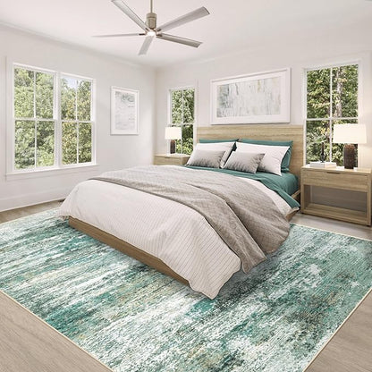 9x12 Area Rug for Living Room, Washable Modern Abstract Large Area Rug Neutral Soft Non Slip Kids Rug Stain Resistant Indoor Carpet for Bedroom Dining Room Playroom Office(Green, 9'x12')