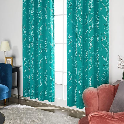 Deconovo Blackout Curtains, Thermal Insulated Soundproof Drapes with Tree Foil Print, 42 x 63 Inch, Set of 2, Machine Washable Window Curtain for Bedroom Living Room Nursery Kitchen Office, Turquoise