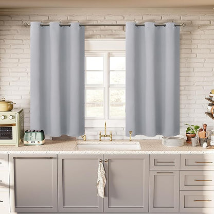 BGment Light Grey Short Blackout Curtains for Small Windows, 38 x 45 Inch Thermal Insulated Tier Set of 2 Panels Sun Blocking Drapes for Kitchen Bedroom