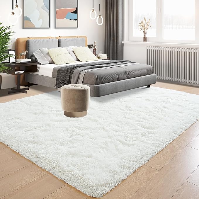 Tepook Super Soft Fluffy Rug for Bedroom, Modern Shaggy Fuzzy Kids Rugs for Living Room, Plush Indoor Nursery Home Decor Dorm Carpet with Non-Slip Bottom, Cream White, 2 X 3 Feet