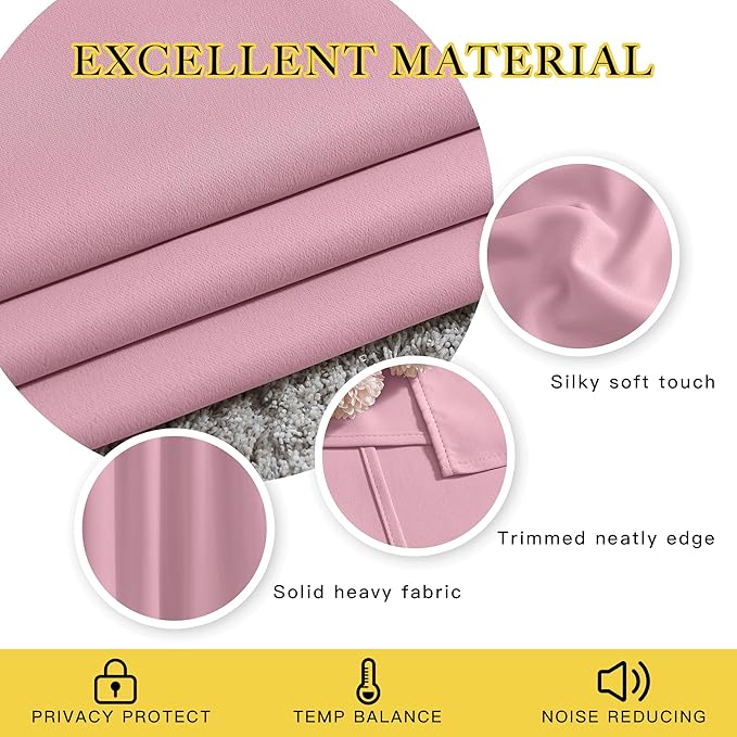 NICETOWN Room Darkening Grommet Curtain Panels - Living Room Curtains Thermal Insulated Window Treatments Privacy Draperies for Patio (W80 x L108, Crystal Pink, 1 Pair)