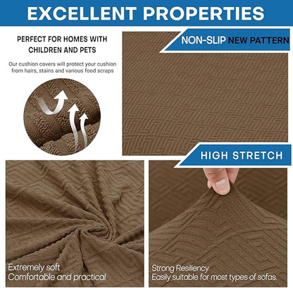 XINEAGE New 3 Pieces Couch Covers for 2 Extra Large Cushion Sofa Super Stretch Sofa Cover for 2 Large Seat Universal Loveseat Slip Cover for Living Room (Brown), 71"-91"(2 Cushions)