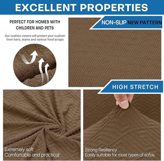 XINEAGE New 4 Pieces Extra Large Couch Covers for 3 Cushion Sofa Super Stretch Sofa Cover for 3 Large Seat Cushion Universal Slip Cover for Living Room (Brown), 91"-110"(3 Cushions)