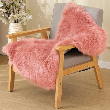 ORINOVA Pink Fluffy Sheepskin Fur Area Rugs for Bedroom Washable Furry Carpet Rug for Living Room Faux Fur Rug 2x3 Nursery