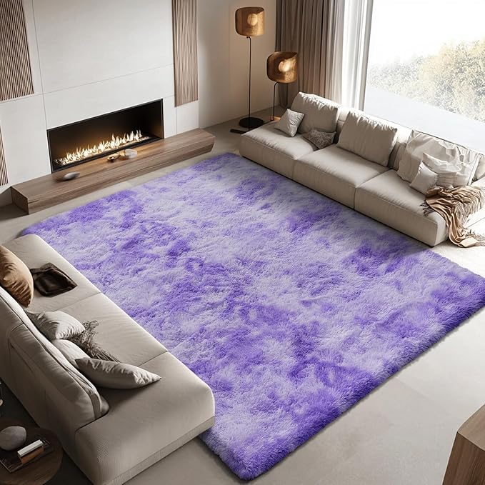 Rugs for Living Room 8x10, Alfombras para Salas Fluffy Shag Large Fuzzy Plush Soft Area Rug, Shaggy Carpets for Bedroom, Kids Boys Girls Home Decor Aesthetic(8 x 10, Purple Starry)