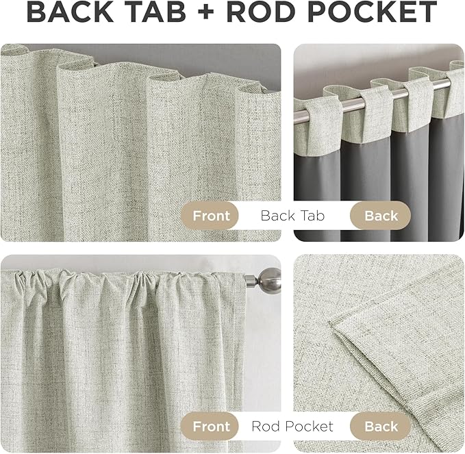 Joydeco Linen Blackout Curtains for Bedroom - 100% Light Blocking 1 Panels, Light Beige Drapes 70" W x 96" L, Thermal Insulated Room Darkening Curtains for Living Room, Rod Pocket & Back Tabs