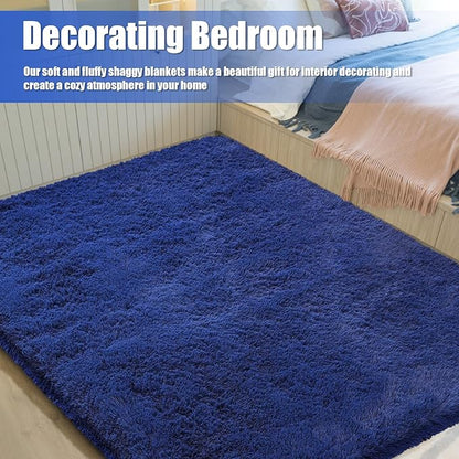 Ultra Soft Fluffy Area Rugs for Bedroom Living Room 10x14, Nursery Rug, Non-Slip Carpet for Kids Dorms Decor, Shaggy Bedside Rug, Blue