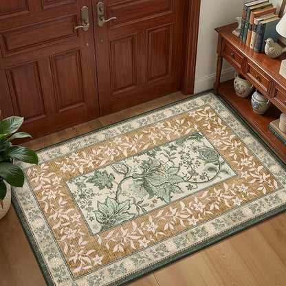 GarveeHome Terracotta Olive Sage Green 2x6 Washable Kitchen Runner Rugs Non Slip Provence Botanical Grove Vintage Boho Cottage Long Rug for Hallways Bedroom TPE Rubber Backing
