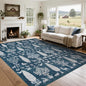 Washable Rugs 8x10 Area Rugs for Living Room,Bedroom,Dining Room- Large Ultra Soft Faux Wool Retro Carpet,Non Slip&Non-Shedding Low Pile Vintage Print Rug for Home Office Dorm Playroom-Blue