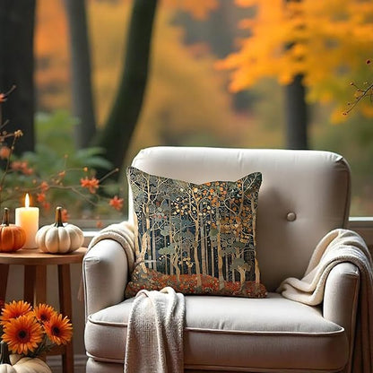 Rustic Autumn Forest Pillow Covers 18x18 Double-Sided, Fall Home Room Decor, Vintage Botanical Nature William Morris Inspired Decorative Throw Pillow Covers for Home Bedroom Living Room