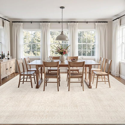 8x10 Area Rugs for Living Room: Vintage Boho Neutral Washable Rug Indoor Soft Large Area Rug Carpet for Bedroom Nursery Farmhouse Dining Room Office Floor Non-Slip Low Pile Under Table Rug Beige