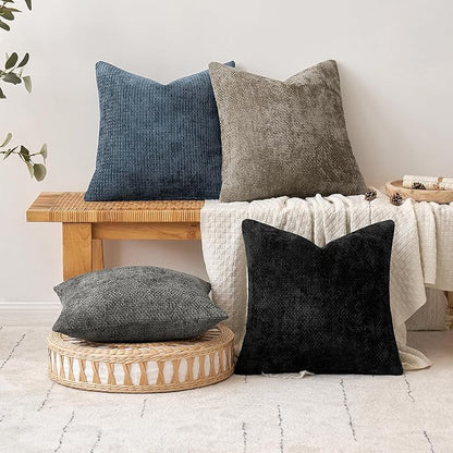 MIULEE Pack of 2 Couch Throw Pillow Covers 16x16 Inch Coastal Navy Blue Modern Boho Accent Decorative Pillow Covers Soft Chenille Farmhouse Cushion Covers for Home Decor Bed Sofa Living Room