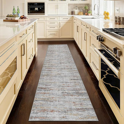 Runners for Hallways 2x8 Kitchen Runner Rugs，Modern Abstract Rug Runners for Entryway，Stain Resistant Washable Runner Rug Non-Slip 8ft Carpet Rug for Bedroom Living Laundry Room（Grey/Multi,2'x8'）