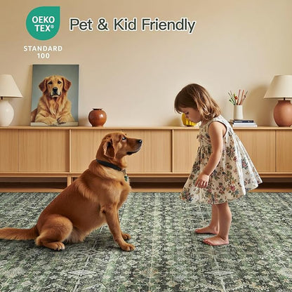 Lofus 5x7 Area Rug for Living Room,Green Washable Area Rugs with Non-Slip Backing,Soft Boho Carpets for Bedroom Dining Room Home Office Indoor Nursery