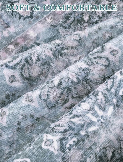 SERISSA Boho Washable Runner Rug, 2x5 Rug Non-Slip Vintage Floral Hallway Kitchen Runner Rug Ultra Soft Print Distressed Blue Grey Floor Carpet for Bedroom Bathroom Laundry Room