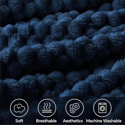 BEDELITE Fleece Blanket - 3D Jacquard Decorative Navy Queen Size Blankets for Bed, Soft and Cozy Warm Plush Fluffy Blanket All Seasons Suitable, 90x90Inches