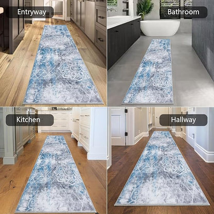 HEBE Hallway Runner Rug 2'x10' Washable Vintage Distressed Area Rugs Non Slip Laundry Rug Runner Boho Floor Carpet Runners for Hallways Entryway Laundry Room Kitchen Bathroom