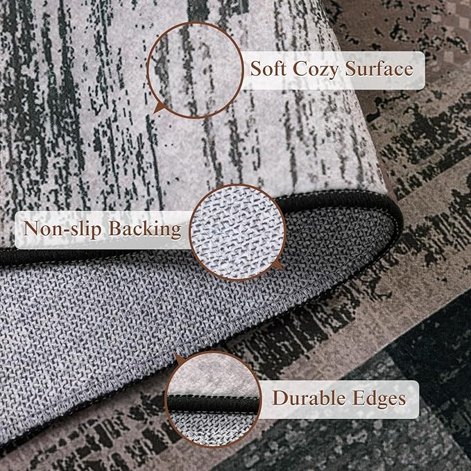 5x7 Washable Area Rugs for Living Room and Bedroom, Vintage Checkered Pattern Non-Slip Carpet, Stain Resistant Low Pile Soft Rug for Dining Room,Office,Nursery,Kids Room(5x7,Chocolate)