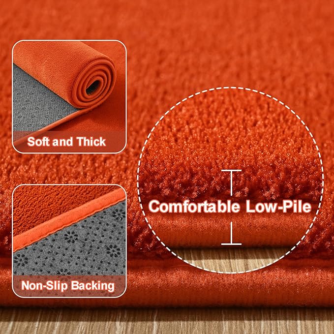 Amearea Modern Soft Hallway Runner Rug, 2x6 Feet Washable Runner Rugs for Hallway, Orange Fluffy Rug Bedroom Bedside Rugs, Non Slip Memory Foam Rug Carpet for Entrance Kitchen Living Room Decor