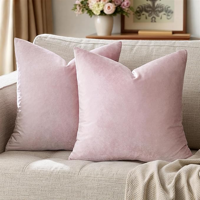 GIGIZAZA Decorative Throw Pillow Covers 16x16,Set of 2 Sweet Lilac Square Couch Pillow Covers,Velvet Sofa Boho Cushion Pillows