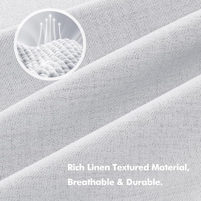 MIULEE 100% Blackout Linen Curtains for Bedroom, Grayish White Solid Luxury Decor Thermal Insulation Room Darkening Drapes for Living Room Nursery Back Tab Rod Pocket 42 x 63 Inches, 2 Panels