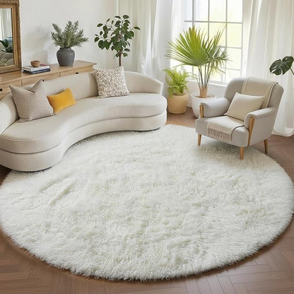 ONASAR Cream White Round Area Rugs 6ft, Fluffy Soft Bedroom Circle Rug Floor Mat for Kids Girls Boys Teen Room, Fuzzy Plush Shaggy Carpet for Baby Nursery Living Room Playroom Dorm Home Decor