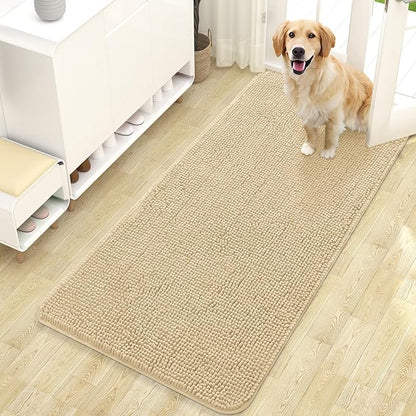 OLANLY Dog Door Mat for Muddy Paws 47x24, Absorbs Moisture and Dirt, Absorbent Non-Slip Washable Doormat, Quick Dry Chenille Mud Mat for Dogs, Entry Indoor Entryway Carpet for Inside Floor, Sand