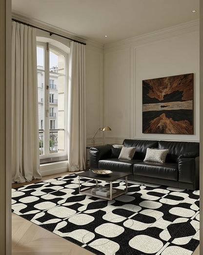 Latte&Fog 5x7 Area Rugs for Living Room Bedroom, Black Vintage Washable Rug, Boho Non Slip Low Pile Carpet for Dining Room, Dorm, Classroom, College Dorm, Farmhouse and Home Office - Black Beige