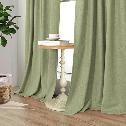 Light Sage Blackout Curtains for Bedroom Aesthetic 54 Inch Long 2 Panel Thermal Insulated Darkening Vintage Curtains for Small Window Short Length Classroom Playroom Linen Look Cottage Core Sage Green