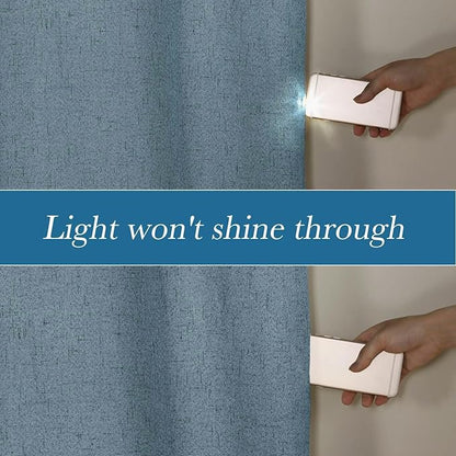 H.VERSAILTEX Linen Blackout Curtains Durable Thick Textured Linen Look 100% Blackout Patio Door Curtain Anti Rust Grommet Extra Wide Sliding Door Curtain Panel, W100 x L108 inch - Stone Blue