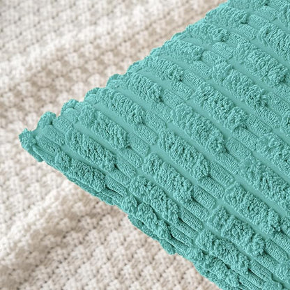 MIULEE Pack of 2 Corduroy Decorative Throw Pillow Covers 16x16 Inch Soft Boho Striped Pillow Covers Modern Farmhouse Home Decor for Summer Sofa Living Room Couch Bed Aqua Green