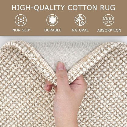 KOZYFLY Runners for Hallways 3x8 ft Washable Kitchen Runner Non Slip Rubber Backed Hall Runners Cotton Entryway Runner Rugs Floor Carpet for Indoor Backdoor Bedroom Kitchen, Ivory/Khaki