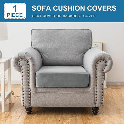 Couch Cover Stretch Velvet Sofa Cushion Cover 1-Piece - Elastic Washable Slipcover for Seat or Backrest, Couch Seat Covers for Sofas (Light Grey)