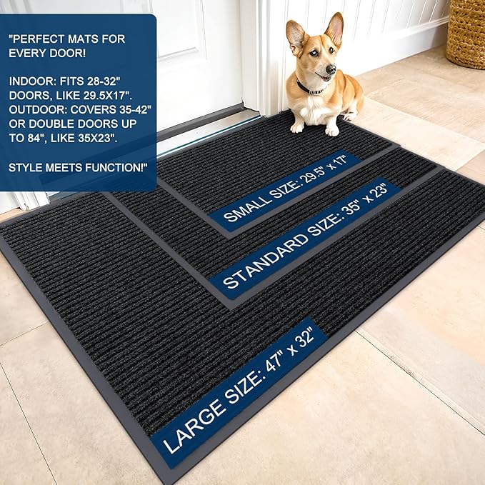 OLANLY Front Door Mat Indoor Outdoor Entrance, 2-Pack 71 x 23 Inch, Waterproof Heavy Duty Doormat, Fade Resistant, Low Profile, Easy Clean Patio Porch Welcome Floor Mats for Entry, Black