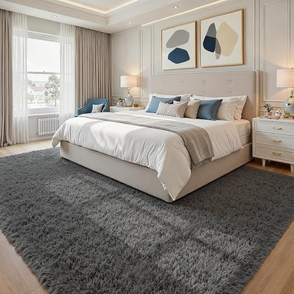 8x10 Area Rugs for Living Room: Ultra Soft Fluffy Shag Grey Rugs for Bedroom, Non-Slip Large Fuzzy Plush Rug Indoor Floor Carpet for Nursery Kids Boys Girls Room, Dorms, Playroom, Modern Home Decor