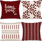 YCOLL Christmas Pillow Covers 20x20 Set of 4, Modern Sofa Throw Pillow Cover for Christmas Decor, Decorative Outdoor Linen Fabric Pillow Case for Couch Bed Car, Wine Red