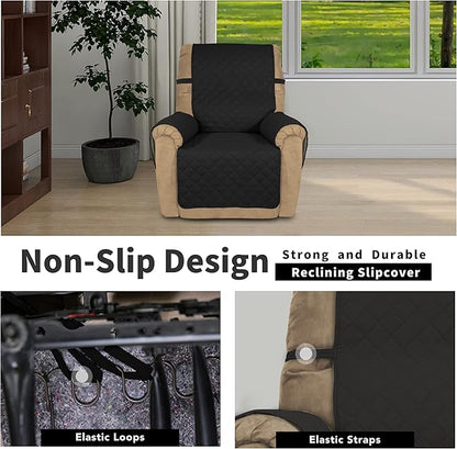 Easy-Going Recliner Chair Slipcover Reversible Sofa Cover Water Resistant Couch Cover Furniture Protector with Elastic Straps for Pets Dog (Recliner 22 inch, Black/Beige)