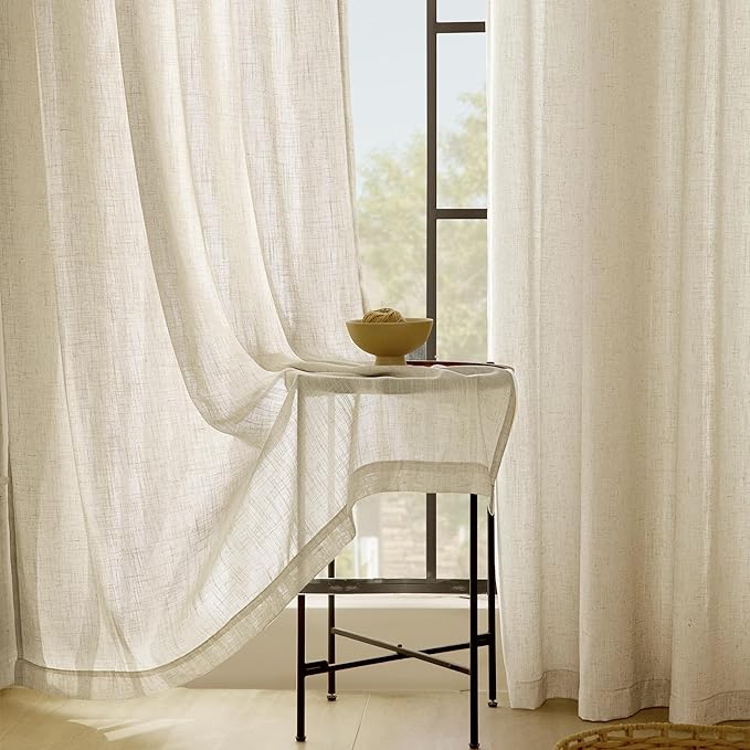 Faux Linen Beige Curtains 108 inches Long for Living Room Rustic Farmhouse Linen Drapes Semi Sheer Burlap Textured Canvas Cloth Curtain Panels Set of 2 Kahki Tan Colored