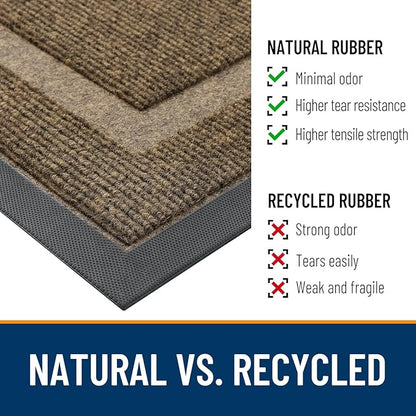 OLANLY Front Door Mat Indoor Outdoor Entrance, Waterproof All-Season, All-Weather Doormat, Sturdy Natural Rubber, Fade Resistant, Low Profile, Easy Clean Patio Porch Entryway Mat, 47x23, Brown
