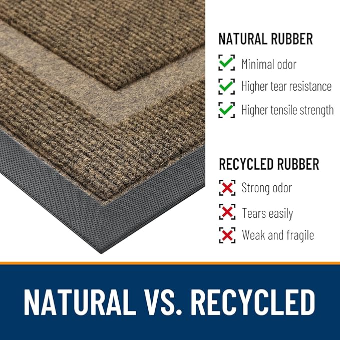 OLANLY Front Door Mat Indoor Outdoor Entrance, Waterproof All-Season, All-Weather Doormat, Sturdy Natural Rubber, Fade Resistant, Low Profile, Easy Clean Patio Porch Entryway Mat, 71x34, Brown
