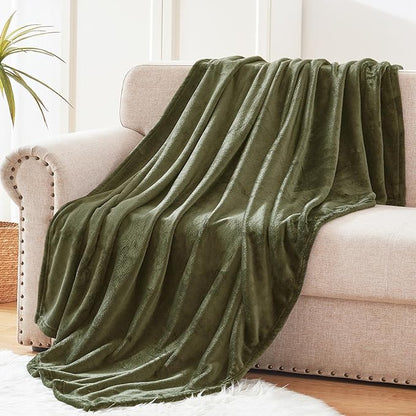 Exclusivo Mezcla Fleece Olive Green Throw Blanket for Couch, Sofa, Super Soft and Warm Blankets, All Season, Cozy, Plush, Lightweight, 50x60 Inches