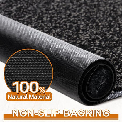 Mibao Front Door Mat, Dirt Trapper Welcome Mat for Outdoor Indoor, Non-Slip Waterproof Doormat, Durable Machine Washable Low Profile Entry Rug for Back Door Outside Patio Porch, 32" x 20", Black