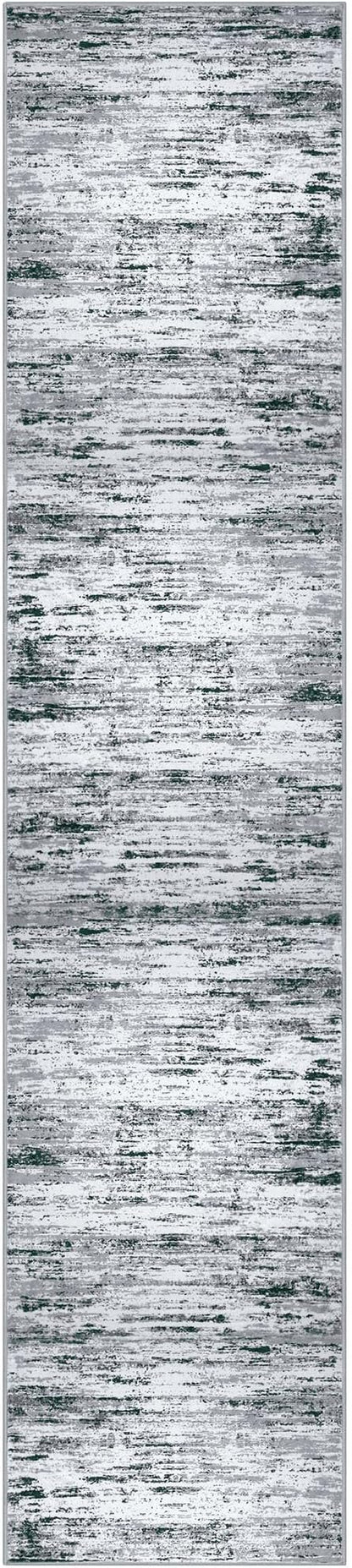 Lansny Modern Abstract Runner Rug 2.6x12, Black Grey White Washable Long Kitchen Runner Non-Slip Soft Hallway Rug Runner Thin Print Faux Wool Carpet for Entryway Bedroom Laundry Room Indoor Home Decor