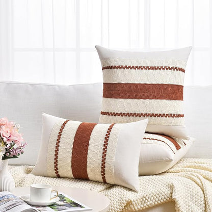 Fancy Homi Set of 1 Rust Boho Long Lumbar Decorative Throw Pillow Cover 12x24 Inch for Couch Bed Sofa, Aesthetic Modern Organic Fall Room Decor, Soft Cotton Cute Terracotta Farmhouse Cushion Case