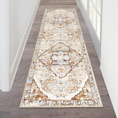 HEBE Hallway Runner Rug 2'x6' Washable Vintage Distressed Area Rugs Non Slip Laundry Rug Runner Boho Floor Carpet Runners for Hallways Entryway Laundry Room Kitchen Bathroom