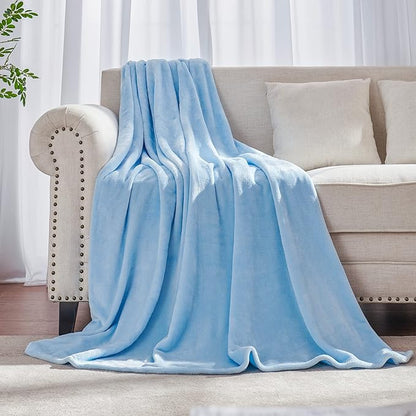 JIAHANNHA Flannel Fleece Blanket Twin Size(60 by 80 Inches),Light Blue Throw Blanket for Couch Sofa Bed 280GSM,Super Soft Plush Cozy and Lightweight Warm Bed Blanket for All Season