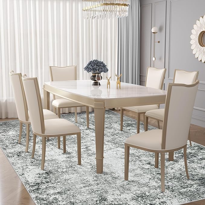 XLUEZ 6x9 Area Rugs for Living Room, Washable Modern Abstract Large Area Rug Neutral Soft Non Slip Kids Rug Stain Resistant Indoor Carpet for Bedroom Nursery Dining Room Playroom(Grey, 6'x9')