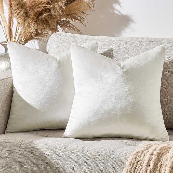 GIGIZAZA Beige Pillow Covers 24x24: Pack of 2 Throw Pillows Soft Solid Covers - Velvet Decorative Modern Couch Big Cushion Covers,Living Room,Bedroom,Sofa