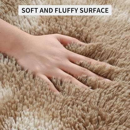 Tepook Soft Fluffy Rugs for Living Room, 5x8 Shaggy Area Rug for Bedroom, Modern Shag Rug Fuzzy Carpets for Kids, Plush Indoor Nursery Home Decor Rug with Non-Slip Bottom, Tie-Dyed Beige